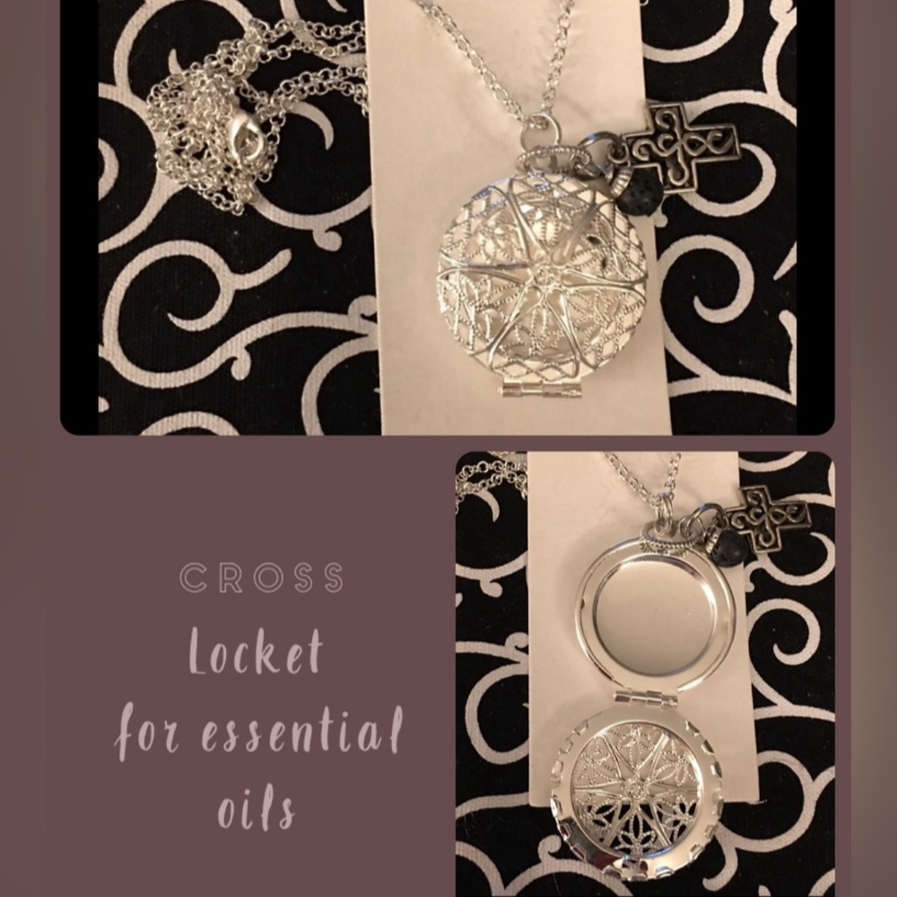 Locket for essential oils or pictures with Lava Ball with Cross